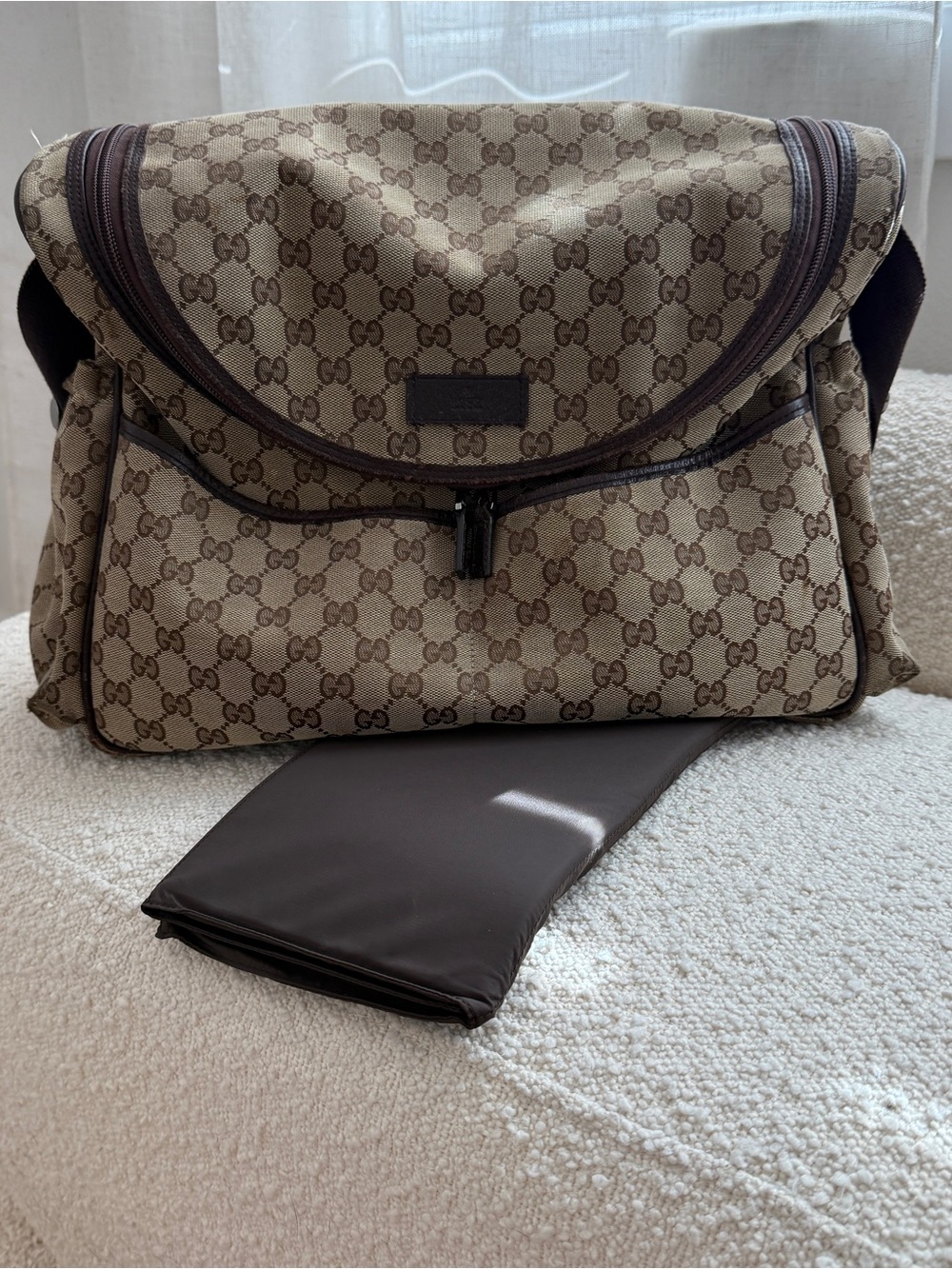 Gucci Diaper Bag Beige/Brown Monogram Messenger Bag with Adjustable Strap